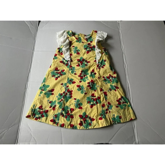 Hanna Andersson Dress Girls Size 4 Yellow Strawberry Eyelet - Picture 1 of 6